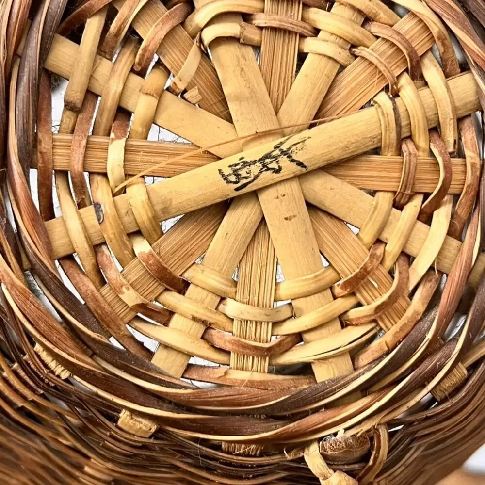 Vintage Two-Toned Brown Woven Rattan Basket with Handles 9